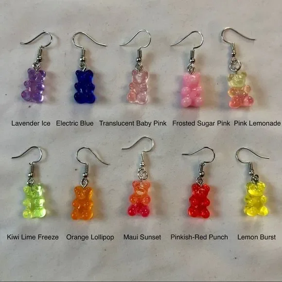 Earrings Gummy Bear Candy Colorful Translucent Resin - Picture 13 of 16
